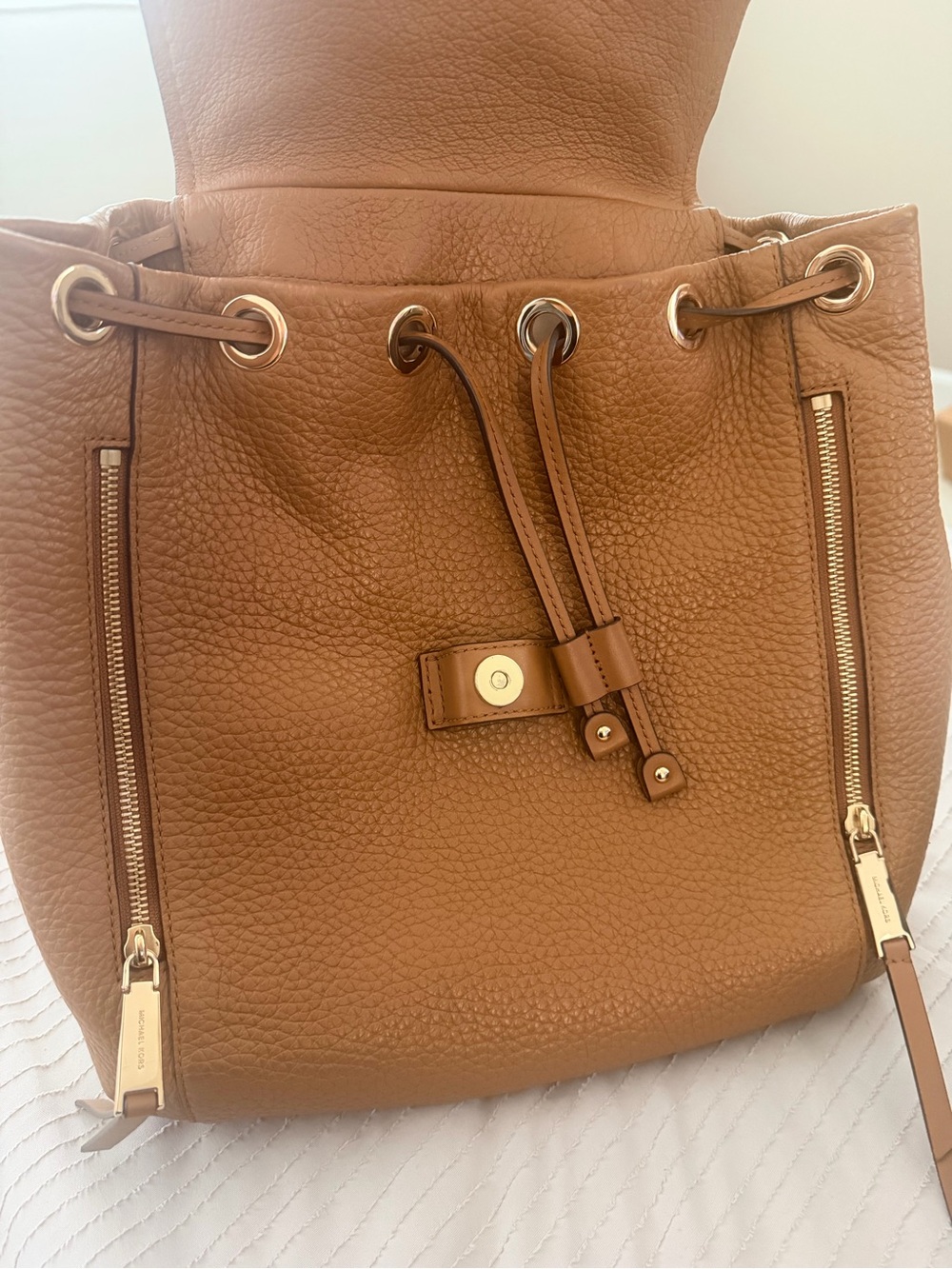 Michael Kors Chestnut Pebbled Leather Drawstring Backpack - Picture 4 of 9